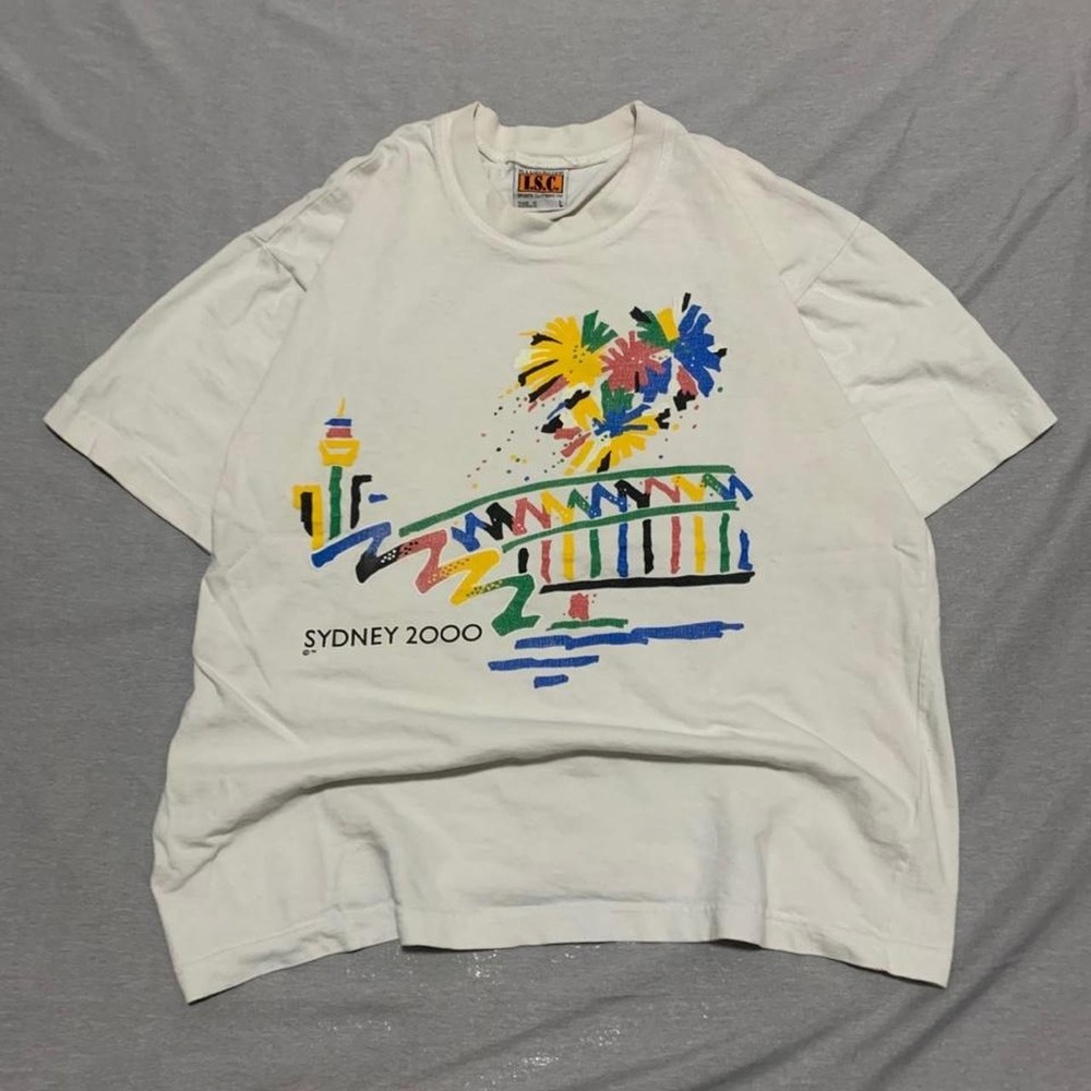 Vintage ISC Sydney 2000 Olympic Games Graphic T-Shirt Mens Large White Australia